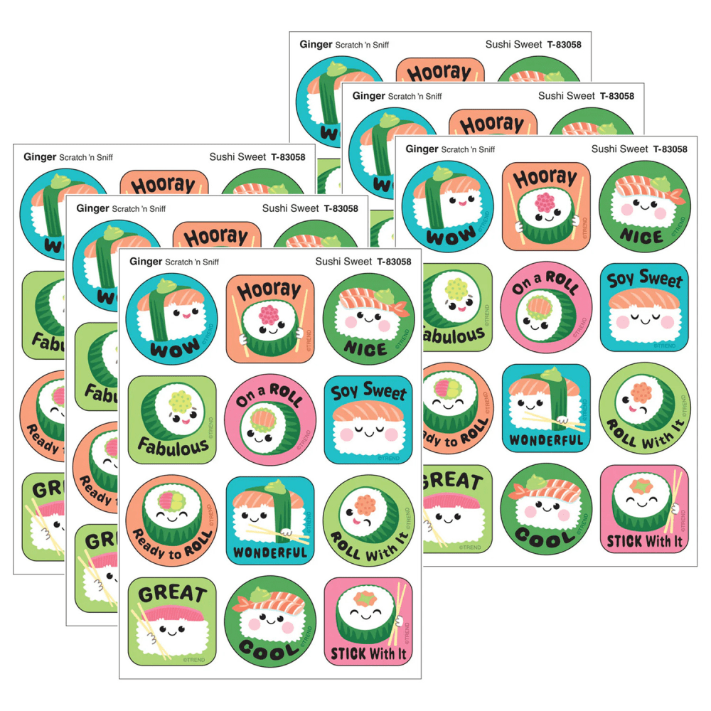 TREND Stinky Stickers, Sushi Sweet, Ginger Scent, 48 Per Pack, Set Of 6 Packs MPN:T-83058-6