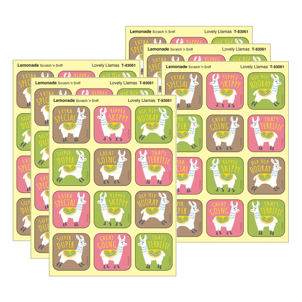 TREND Stinky Stickers, Lovely Llamas, Lemonade Scent, 48 Per Pack, Set Of 6 Packs MPN:T-83061-6