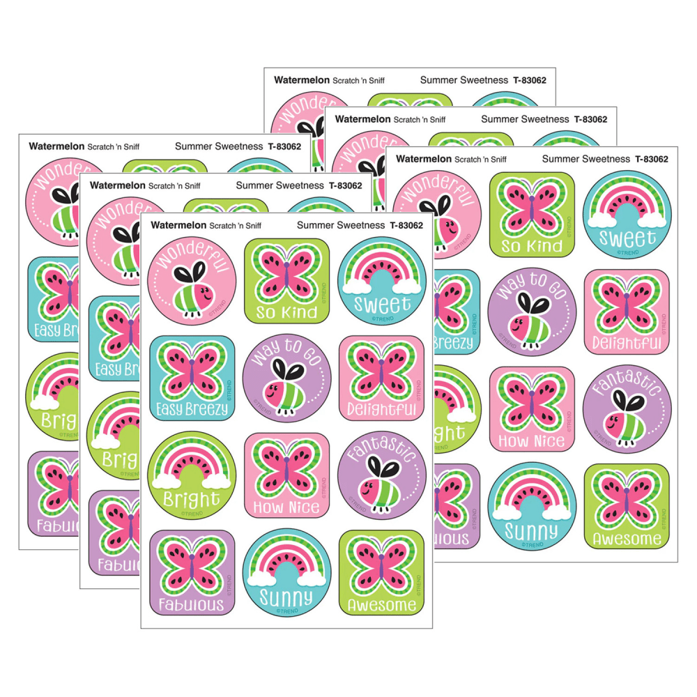 TREND Stinky Stickers, Summer Sweetness, Watermelon Scent, 48 Per Pack, Set Of 6 Packs MPN:T-83062-6