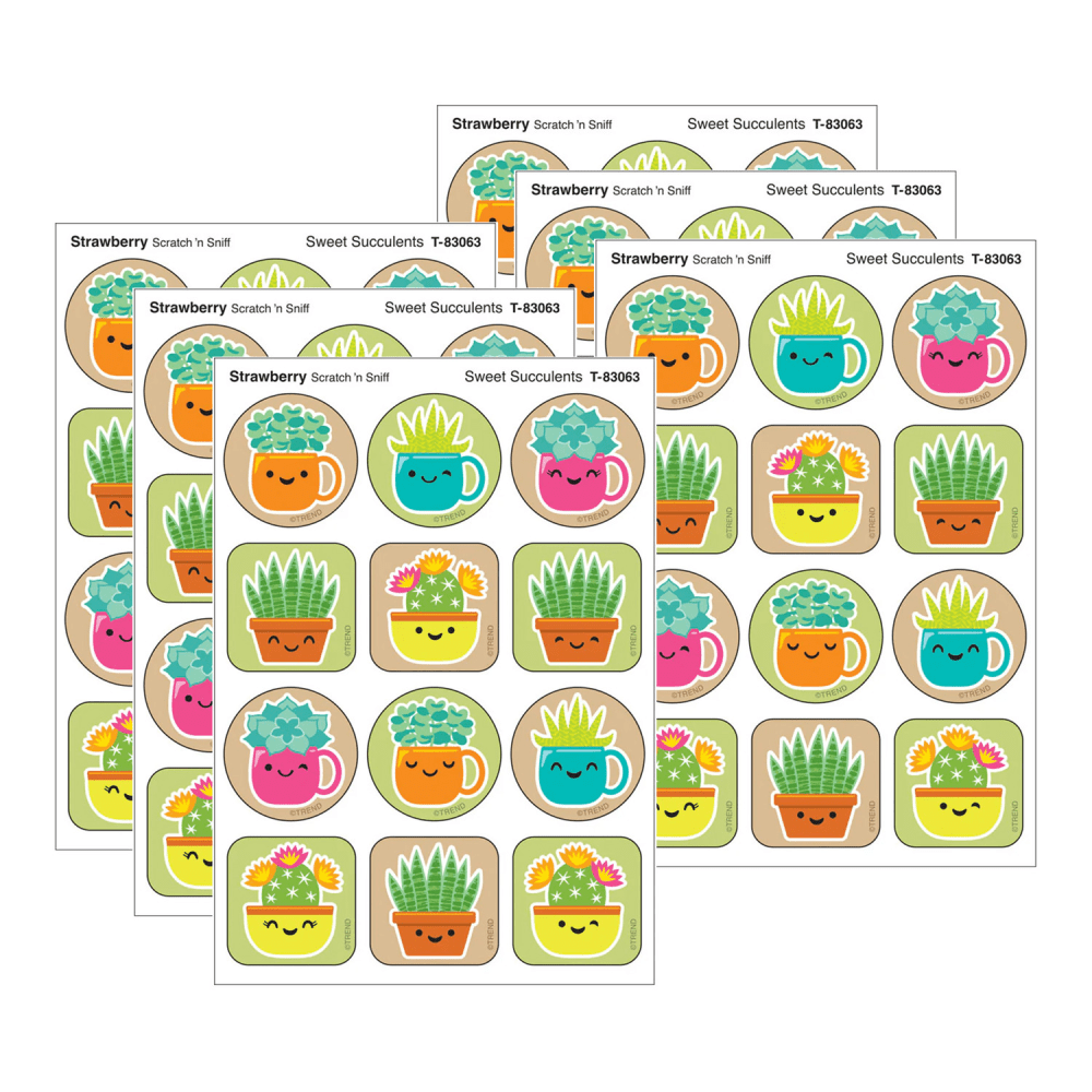 TREND Stinky Stickers, Sweet Succulents, Strawberry Scent, 48 Per Pack, Set Of 6 Packs MPN:T-83063-6