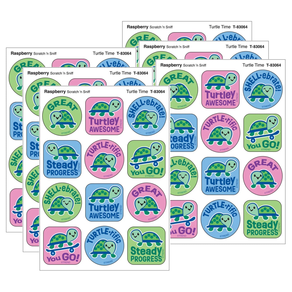 TREND Stinky Stickers, Turtle Time, Raspberry Scent, 48 Per Pack, Set Of 6 Packs MPN:T-83064-6