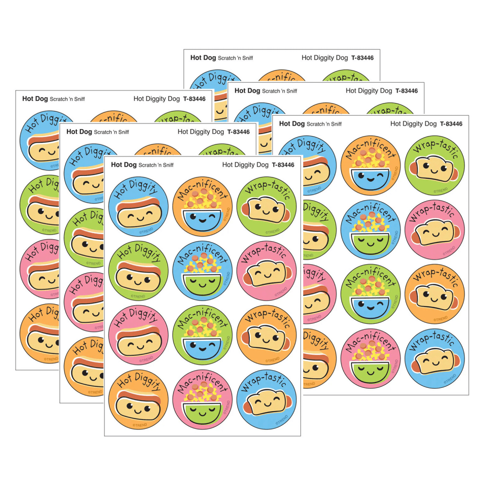 TREND Stinky Stickers, Hot Diggity Dog, Hot Dog scent, 48 Per Pack, Set Of 6 Packs MPN:T-83446-6
