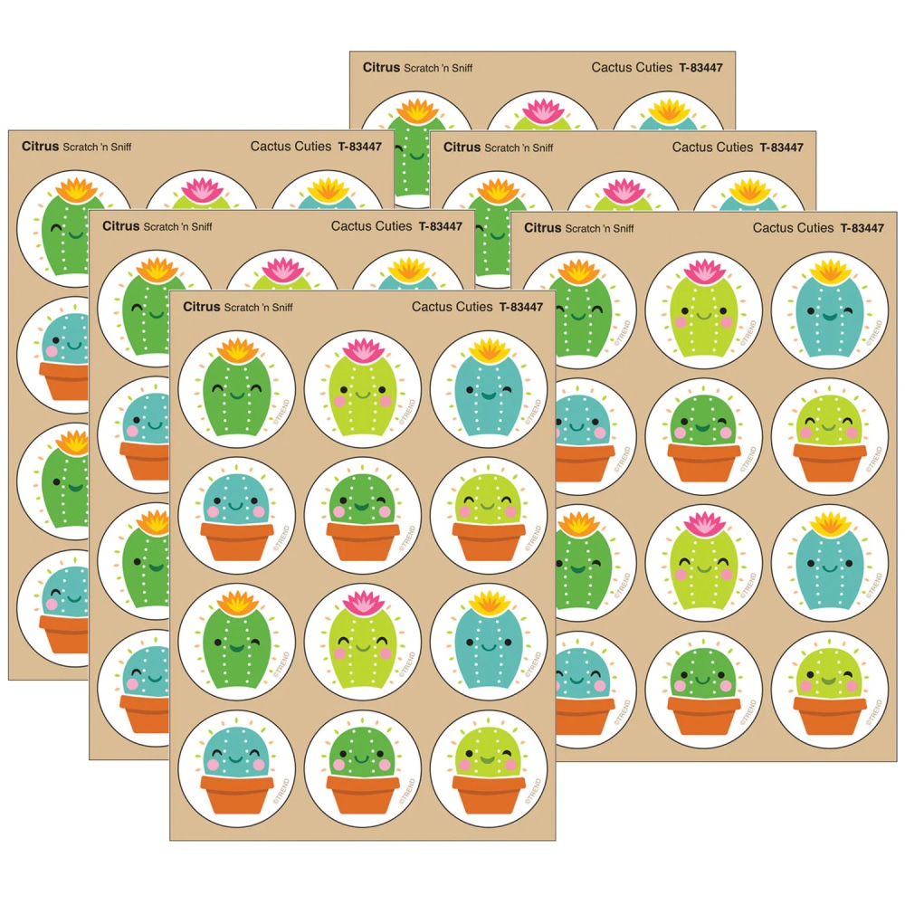 TREND Stinky Stickers, Cactus Cuties, Citrus scent, 48 Per Pack, Set Of 6 Packs MPN:T-83447-6