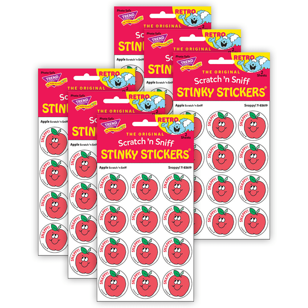 Trend Retro Scratch N Sniff Stinky Stickers, Snappy!/Apple, 24 Stickers Per Pack, Set Of 6 Packs MPN:T-83619-6