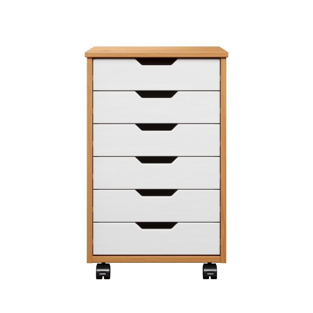 Trendfurn Omnia Wide Roll Cart, 6 Drawers, 25-3/4in x 16-1/8in, White/Honey MPN:120-001