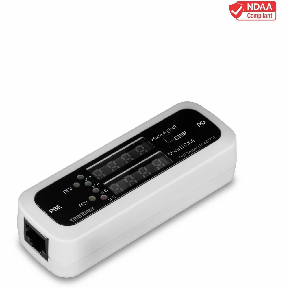 TRENDnet Inline PoE Tester, TC-NTP1, Tests 4PPoE, PoE+, PoE & Passive PoE Technology, Wattage, Voltage, Amperage, Polarity, LED Display, Batter MPN:TC-NTP1