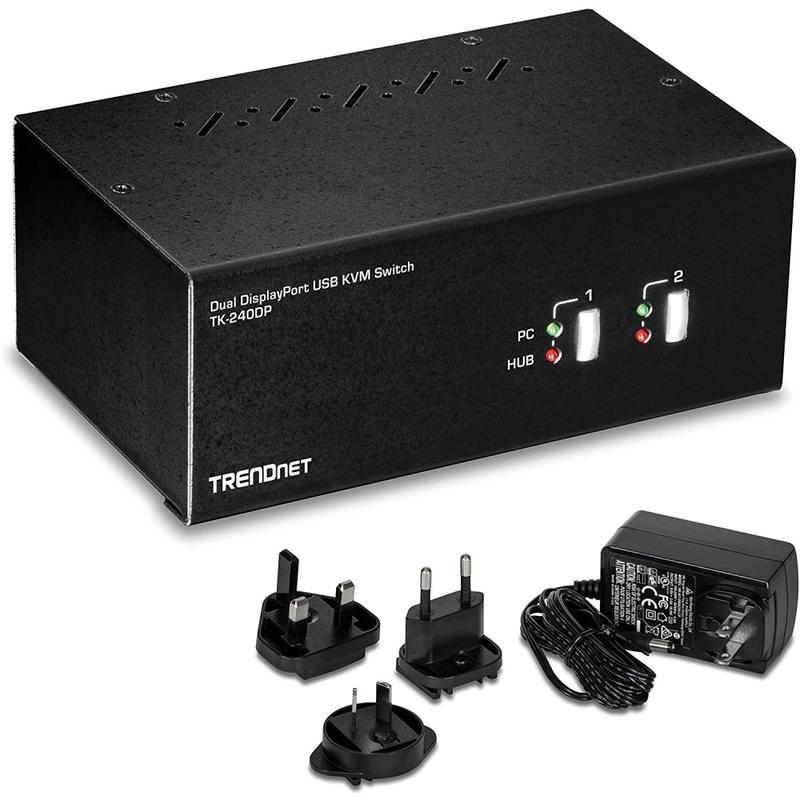 TRENDnet 2-Port Dual Monitor DisplayPort KVM Switch With Audio, 2-Port USB 2.0 Hub, 4K UHD Resolutions Up To 3840x 2160 MPN:TK-240DP