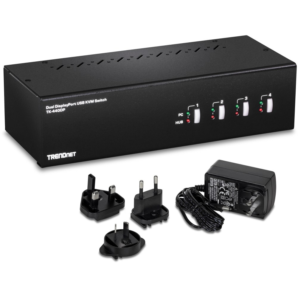 TRENDnet 4-Port Dual Monitor DisplayPort KVM Switch With Audio, 2-Port USB 2.0 Hub, 4K UHD Resolution Up To 3840x 2160 MPN:TK-440DP