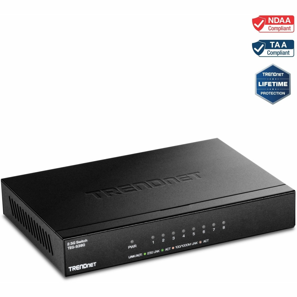 TRENDnet 8-Port Unmanaged 2.5G Switch, 8x 2.5GBASE-T Ports, 40Gbps Switching Capacity, Backwards Compatible with 1 - TEGS380 MPN:TEG-S380