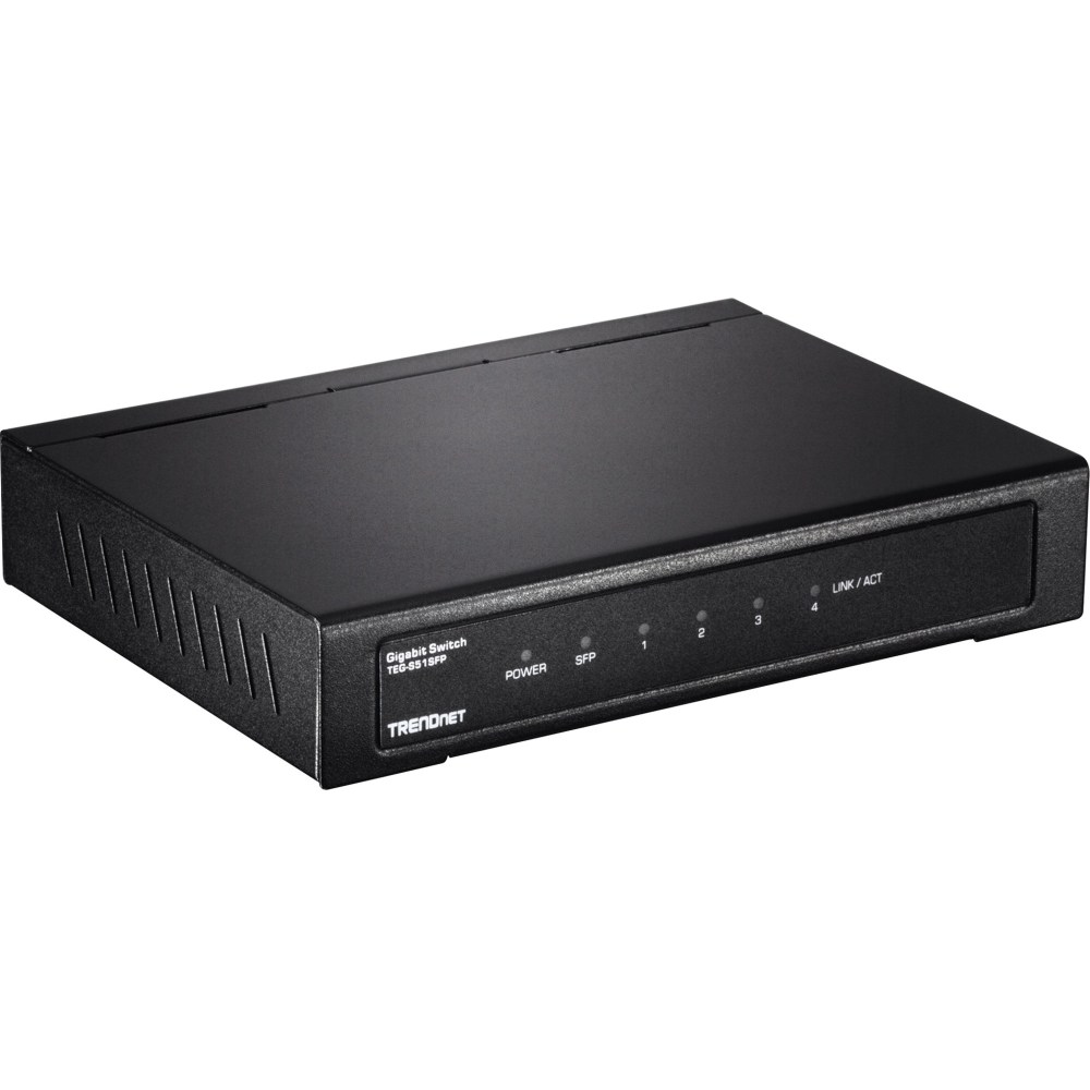 TRENDnet TEG-S51SFP, 5-Port Gigabit Compact Metal Desktop Switch with Gigabit SFP Slot, Fanless Design, Wall Mountable - TEGS51SFP MPN:TEG-S51SFP
