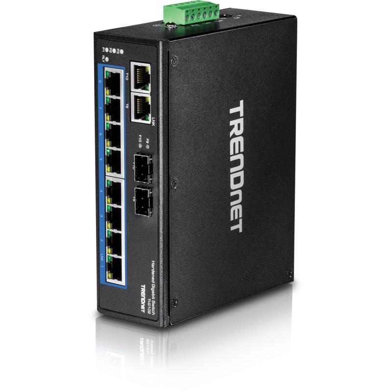 TRENDnet 10-Port Hardened Industrial Gigabit DIN-Rail Switch, 20Gbps Switching Capacity, DIN-Rail And Wall Mounts Included, Dual Redundant, Two R MPN:TI-G102