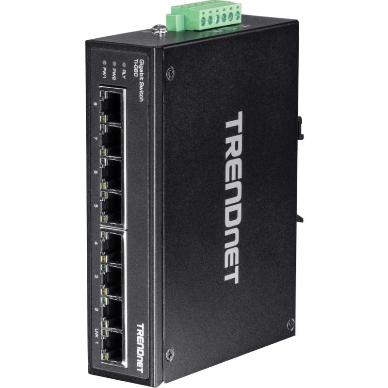 TRENDnet 8-Port Hardened Industrial Gigabit DIN-Rail Switch, TI-G80, 16 Gbps Switching Capacity, IP30 Rated, Ethernet Splitter MPN:TI-G80