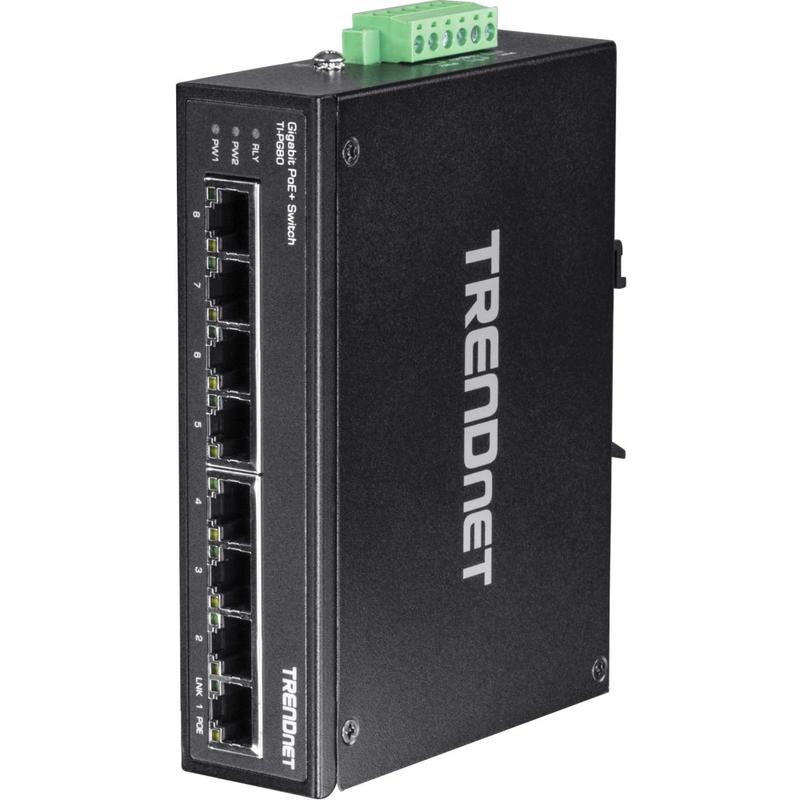 TRENDnet 8-Port Industrial Gigabit PoE+ DIN-Rail Switch, TI-PG80, 8x Gigabit PoE+ Ports, 200W PoE Power Budget, 16Gbps Switching Capacity MPN:TI-PG80