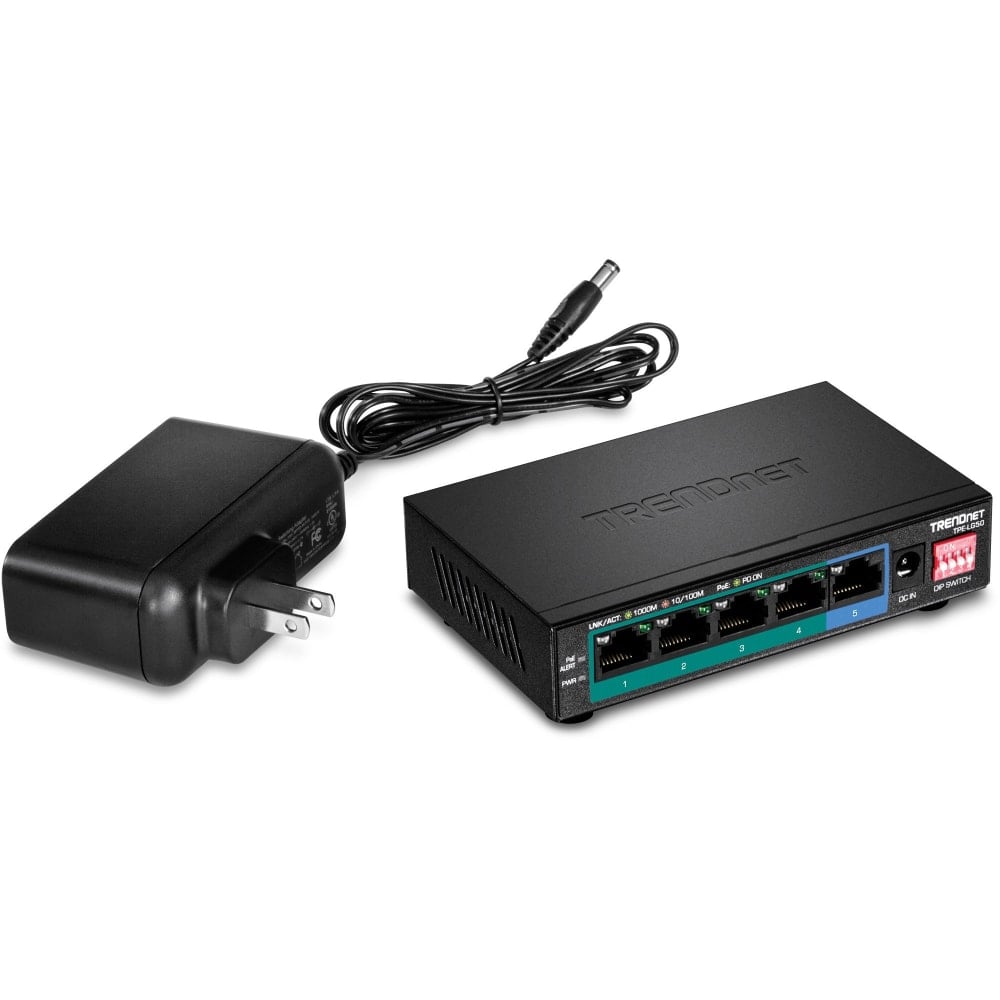 TRENDnet 5-Port Gigabit Long Range PoE+ Switch, 4x Gigabit PoE+ Ports, 1x Gigabit Port, 32W PoE Budget, 10Gbps Switching Capacity MPN:TPE-LG50