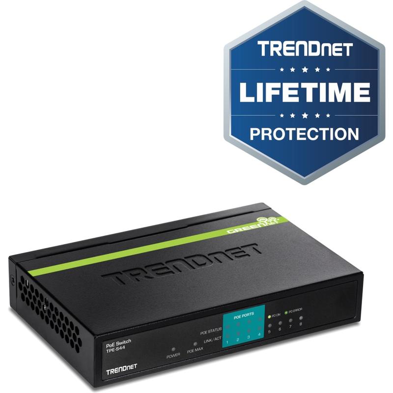 TRENDnet 8-Port 10/100Mbps PoE Switch, 4x 10/100 Ports, 4x 10/100 PoE Ports, 30W PoE Power Budget, 1.6 Gbps Switching Capacity MPN:TPE-S44