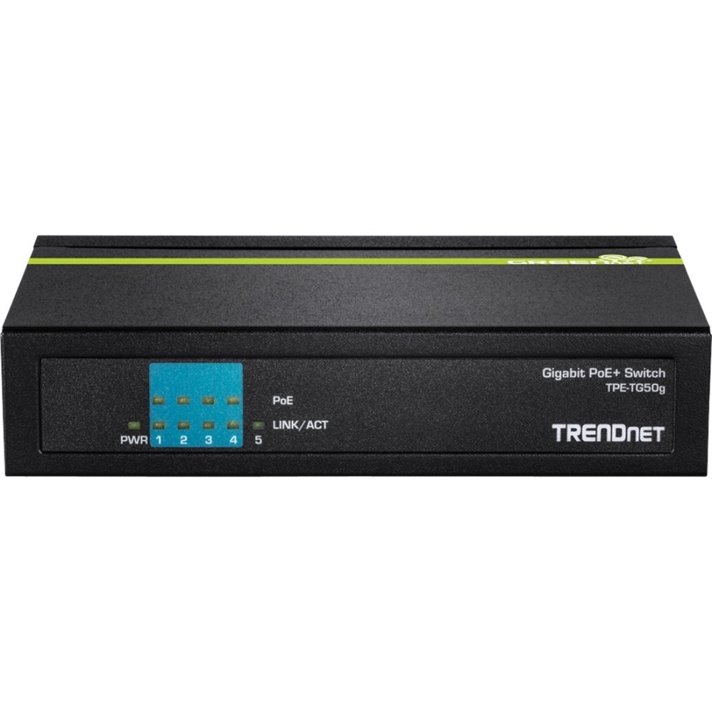 TRENDnet 5-Port Gigabit PoE+ Switch, 31 W PoE Budget, 10 Gbps Switching Capacity MPN:TPE-TG50G