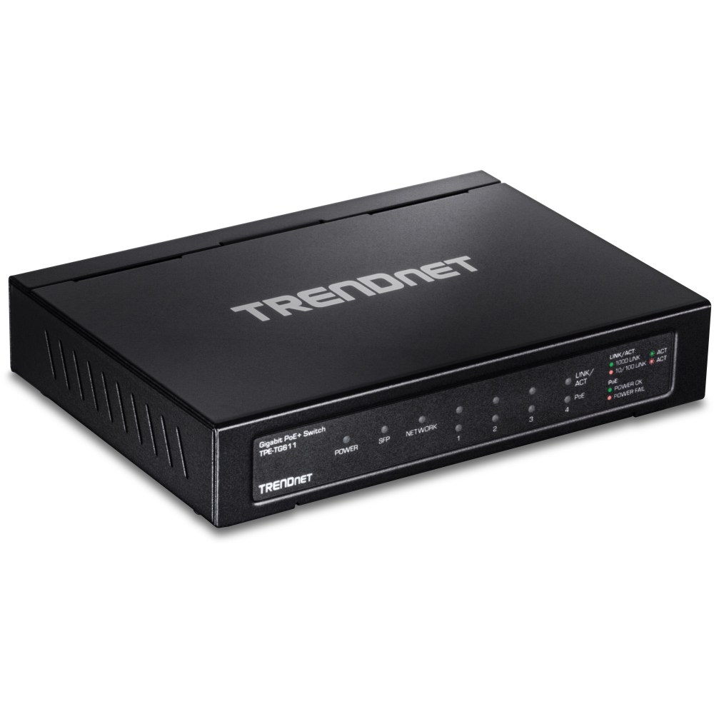 TRENDnet 6-port Gigabit Poe+ Switch; TPE-TG611; 4x Gigabit Poe+ Ports; 1x Gigabit Port; 1x SFP Slot; Supports 100/1000Bas - TPETG611 MPN:TPE-TG611