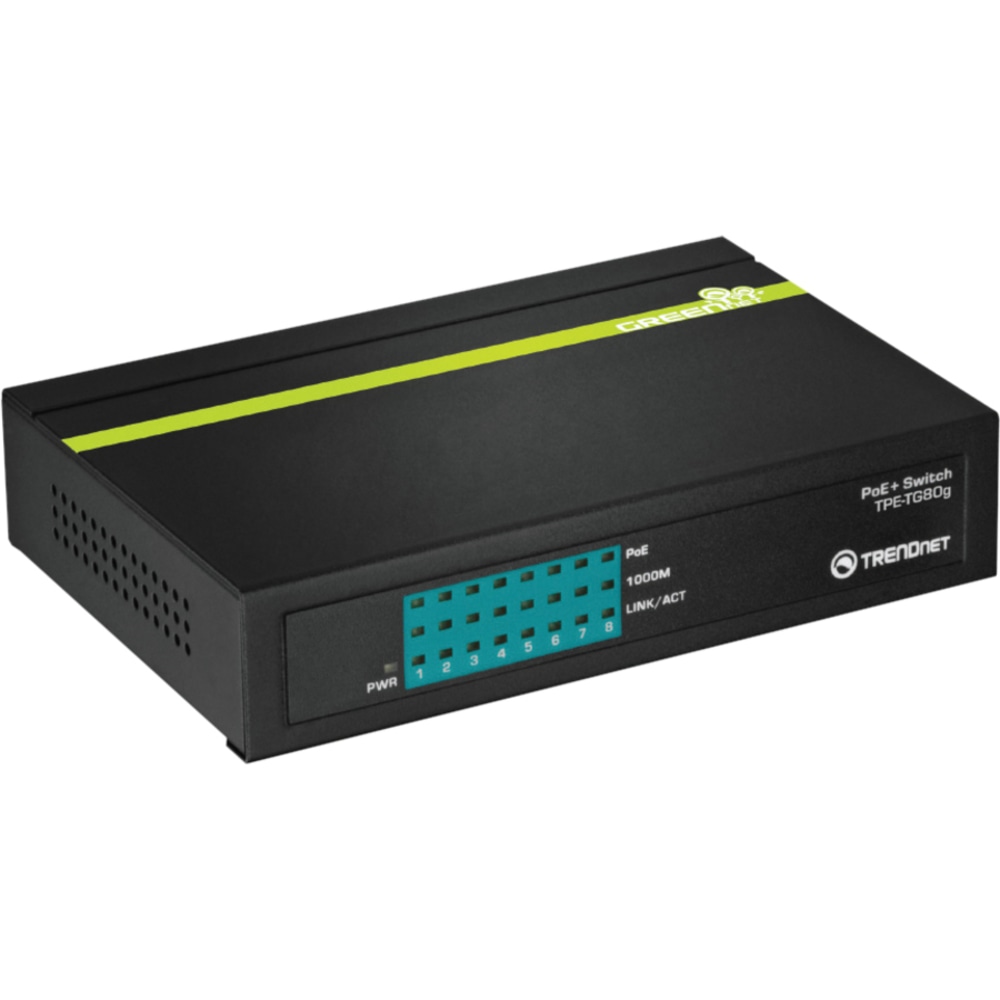 TRENDnet 8-Port Gigabit PoE+ Switch, TPE-TG80G, 8x Gigabit PoE+ Ports, 123W PoE Power Budget, 16 Gbps, Ethernet Splitter MPN:TPE-TG80G