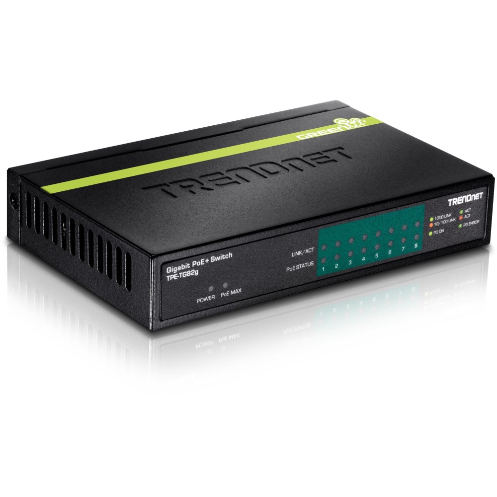 TRENDnet 8-Port GREENnet Gigabit PoE+ Switch, Supports PoE And PoE+ Devices, 61W PoE Budget, 16Gbps Switching Capacity MPN:TPE-TG82G