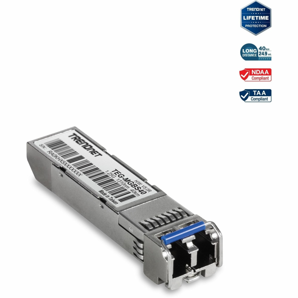 TRENDnet SFP To RJ45 Mini-GBIC Single Mode LC Module, TEGMGBS40 MPN:TEG-MGBS40