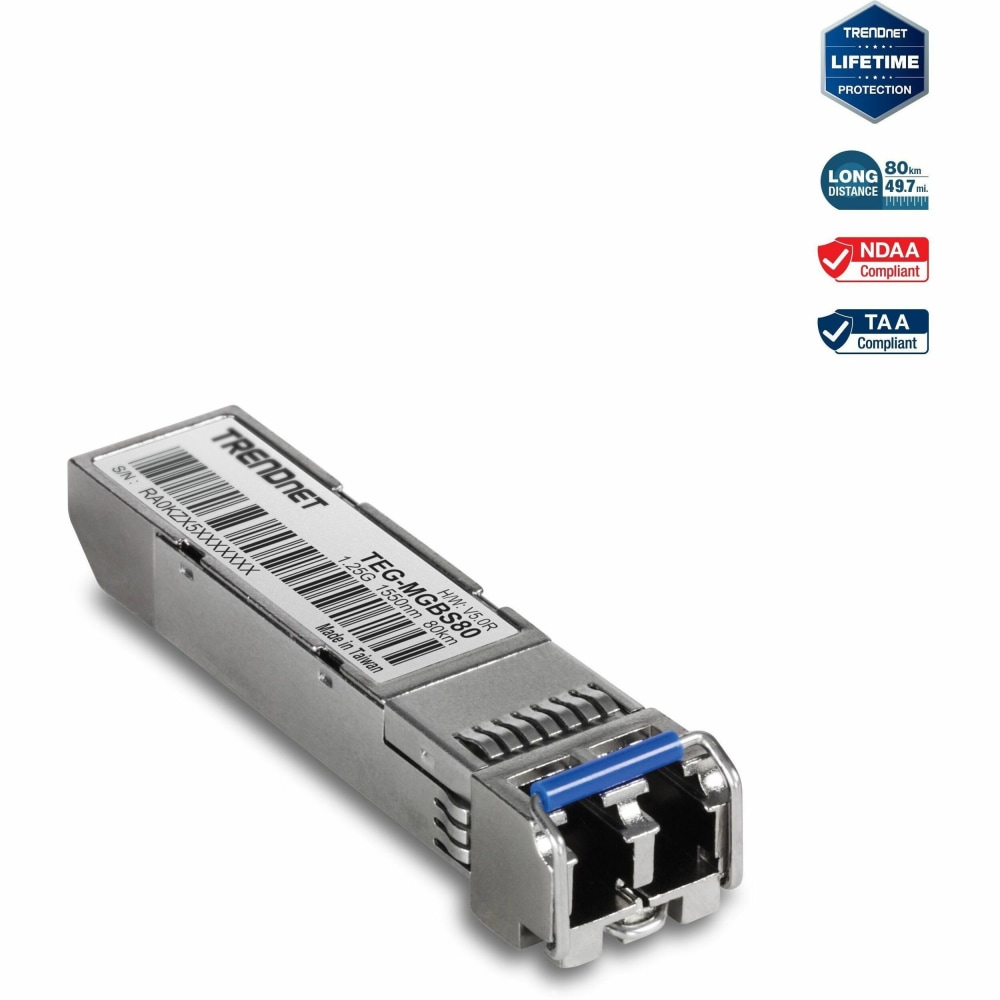 TRENDnet SFP To RJ45 Mini-GBIC Single Mode LC Module, TEGMGBS80 MPN:TEG-MGBS80