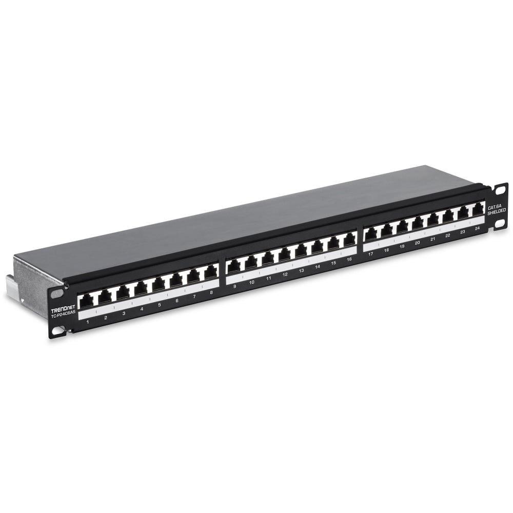 TRENDnet 24-Port Cat6A Shielded Patch Panel, 1U 19in Metal Housing, 10G Ready, Cat5e, Cat6, Cat6A Compatible, Cable Management, Color-Coded Labeling MPN:TC-P24C6AS
