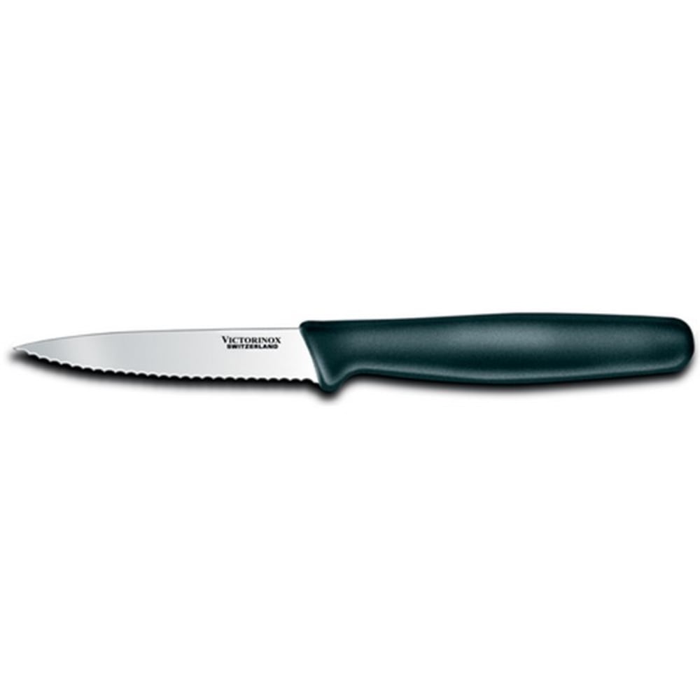 Victorinox Serrated Paring Knife, 3-1/4in, Black Handle MPN:40509