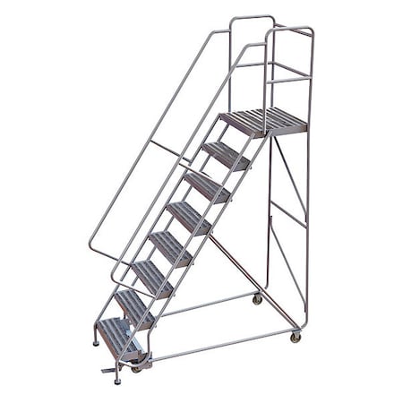 112 in H Aluminum Rolling Ladder, 8 Steps, 350 lb Load Capacity MPN:WLAR108244-D4