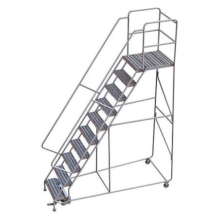 132 in H Aluminum Rolling Ladder, 10 Steps, 350 lb Load Capacity MPN:WLAR110244