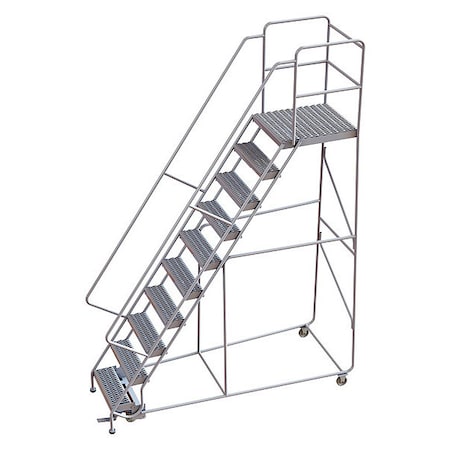 132 in H Aluminum Rolling Ladder, 10 Steps, 350 lb Load Capacity MPN:WLAR110245-D5