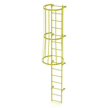14 ft. Overall H, Ladder, Standard Fixed Cage, Steel, 15-Rung, Steel, 15 Steps, Safety Yellow Finish MPN:WLFC1115-Y