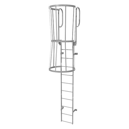 14 ft Overall H, Fixed Ladder with Safety Cage, Steel, 11 Steps, Top Exit, 500 lb Load Capacity MPN:WLFC1211