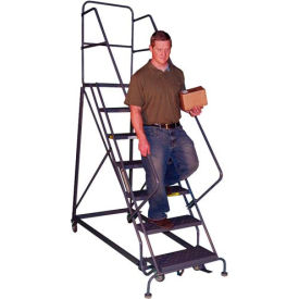 6 Step Heavy-Duty 600 Lb. Cap. Safety Angle Steel Rolling Ladder - Perforated - KDHS106246 KDHS106246