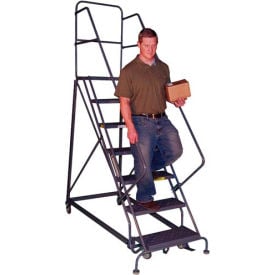 11 Step Heavy-Duty 600 Lb. Cap. Safety Angle Steel Rolling Ladder - Perforated - KDHS111246 KDHS111246