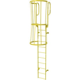 11 Step Steel Caged Walk Through Fixed Access Ladder Yellow - WLFC1211-Y WLFC1211-Y