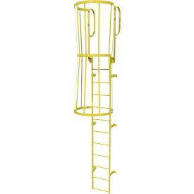 12 Step Steel Caged Walk Through Fixed Access Ladder Yellow - WLFC1212-Y WLFC1212-Y