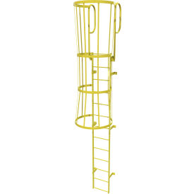 13 Step Steel Caged Walk Through Fixed Access Ladder Yellow - WLFC1213-Y WLFC1213-Y