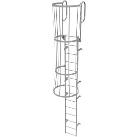 14 Step Steel Caged Walk Through Fixed Access Ladder Gray - WLFC1214 WLFC1214