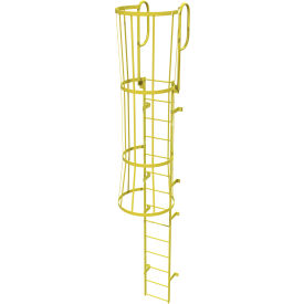 14 Step Steel Caged Walk Through Fixed Access Ladder Yellow - WLFC1214-Y WLFC1214-Y