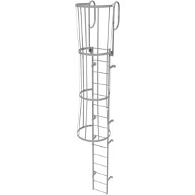 15 Step Steel Caged Walk Through Fixed Access Ladder Gray - WLFC1215 WLFC1215