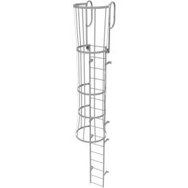 16 Step Steel Caged Walk Through Fixed Access Ladder Gray - WLFC1216 WLFC1216
