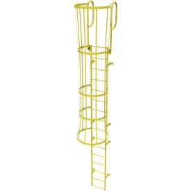 16 Step Steel Caged Walk Through Fixed Access Ladder Yellow - WLFC1216-Y WLFC1216-Y