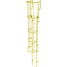 17 Step Steel Caged Walk Through Fixed Access Ladder Yellow - WLFC1217-Y WLFC1217-Y