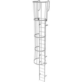 18 Step Steel Caged Walk Through Fixed Access Ladder Gray - WLFC1218 WLFC1218