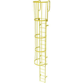 18 Step Steel Caged Walk Through Fixed Access Ladder Yellow - WLFC1218-Y WLFC1218-Y