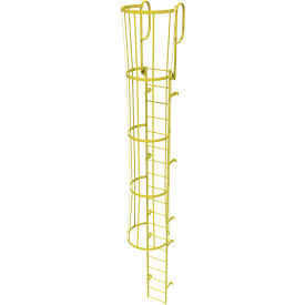 19 Step Steel Caged Walk Through Fixed Access Ladder Yellow - WLFC1219-Y WLFC1219-Y