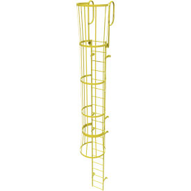 20 Step Steel Caged Walk Through Fixed Access Ladder Yellow - WLFC1220-Y WLFC1220-Y