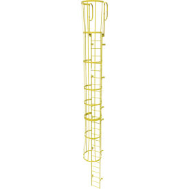 26 Step Steel Caged Walk Through Fixed Access Ladder Safety Yellow - WLFC1226-Y WLFC1226-Y