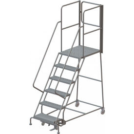6 Step Steel Rolling Ladder W/Rear Exit Walk Off Gate 24