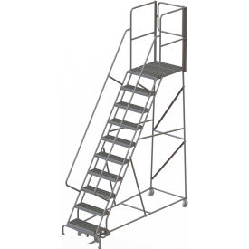 10 Step Steel Rolling Ladder W/Rear Exit Walk Off Gate 24